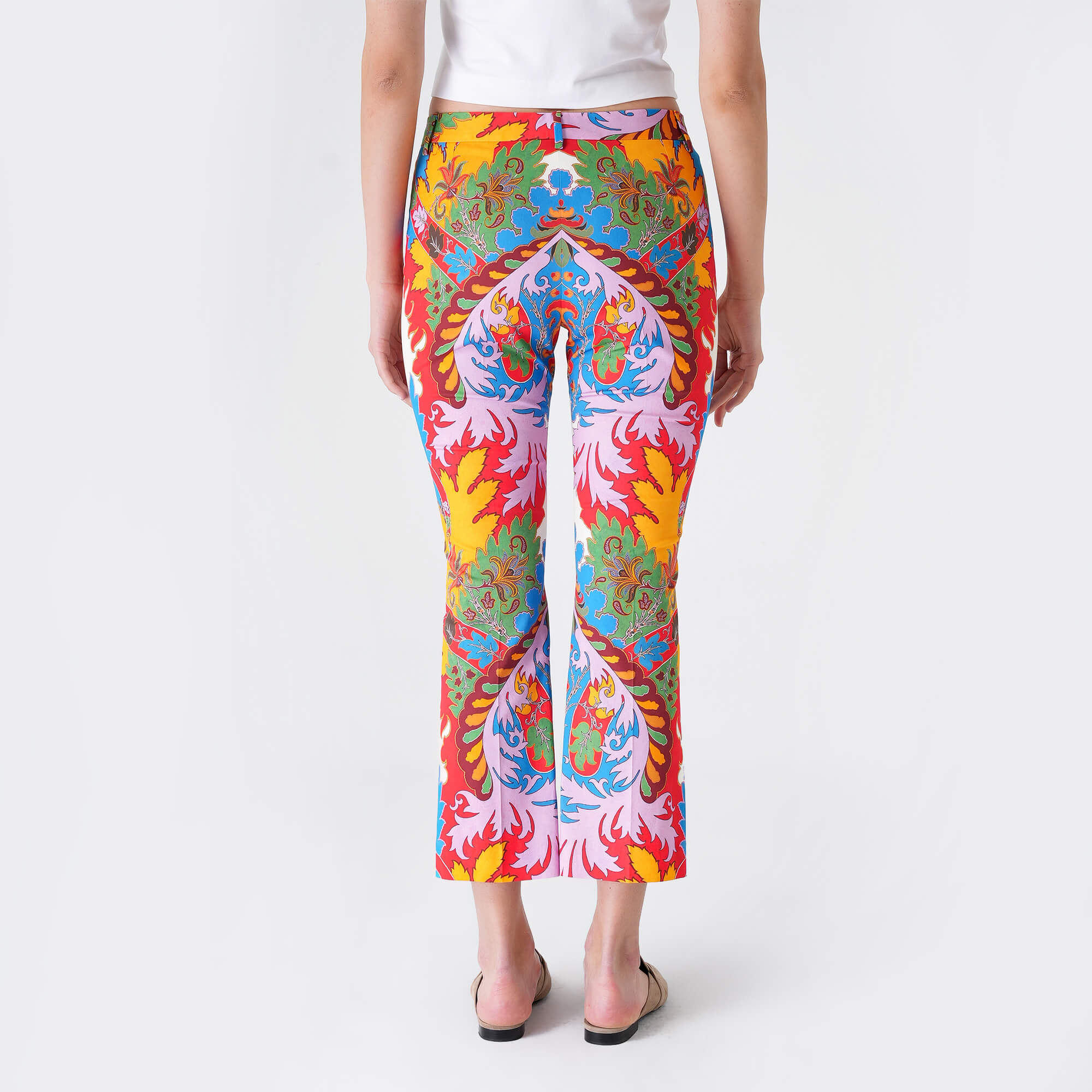 Etro - Multicolor Floral Print Cotton Flare Pants